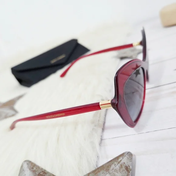 Dolce and Gabbana 52mm Cat Eye Sunglasses Bordeaux Red Women's Designer Sunnies - Picture 2 of 8
